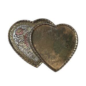 Vintage Women Double Heart Belt Buckle Two Tone Floral Design Cowgirl Hearts 4"